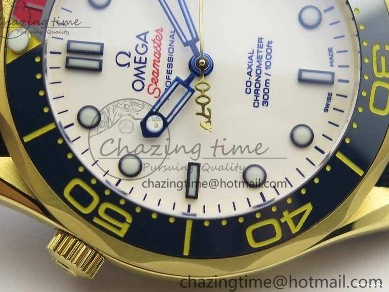 0417 Modern Seamaster 300M 007 YG URF 1:1 Best Edition White Dial Ceramic Bezel On Nylon Strap A 8115